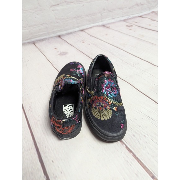 Vans Shoes - Vans Floral EMBROIDERED Black Satin Festival Slip On Size W 5 #721454 NWOB